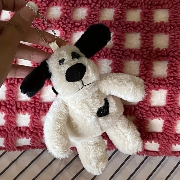 SOLD Fluffy Large Black and White Spotted Puppy Bag Charm/Keychain New - Picture 7 of 7